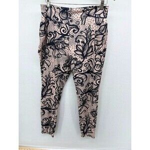 Lily by Firmaina 1X Leggings Floral Black/Tan Stretchy Gothic
